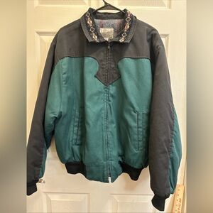 Vintage Express Riders Black and Green Men's Jacket Aztec design on the collar